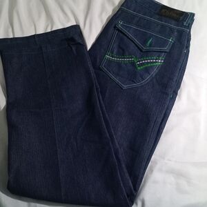 Classic Denim Jeans with Green Accents